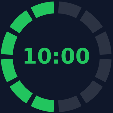Segmented radial countdown clock with twelve segments, six lit