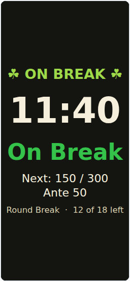 Snowman Poker League phone screen during a break